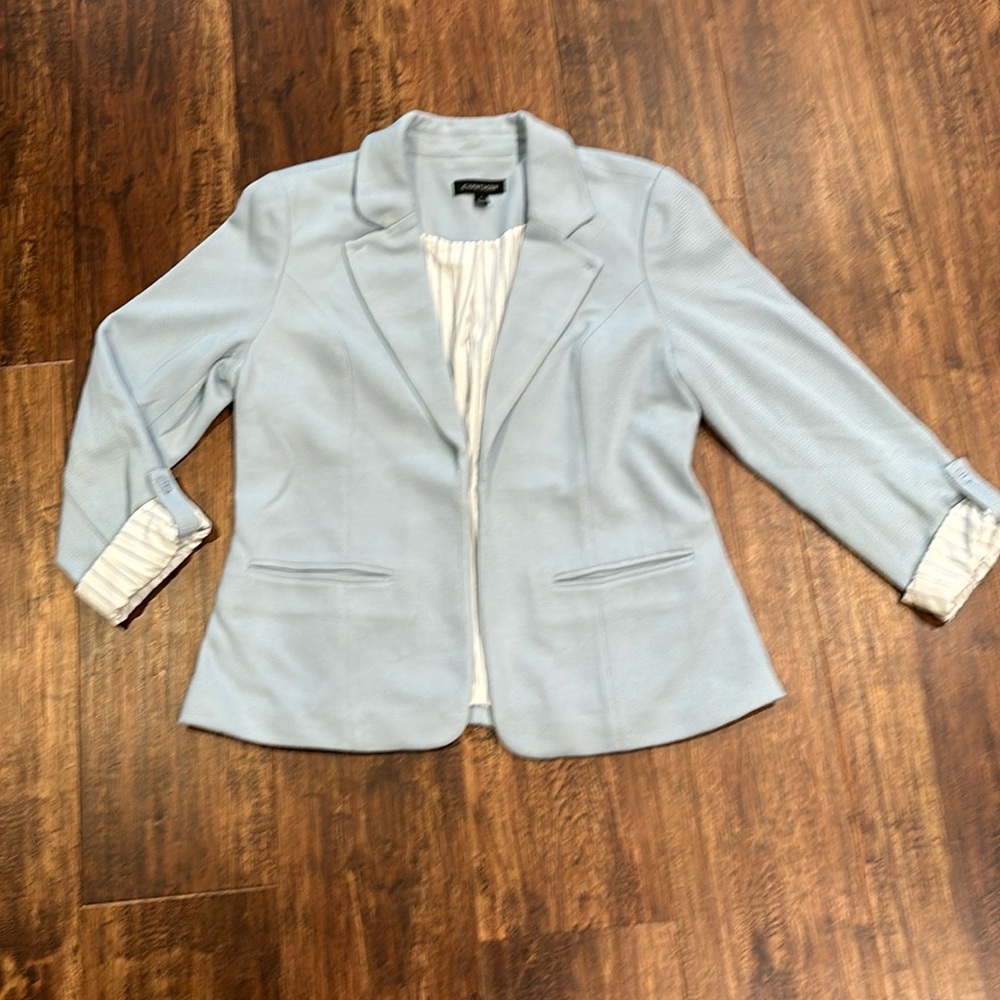 Stitch Fix 41 Hawthorn Light Blue Open Front Knit Lined Blazer - Size Large